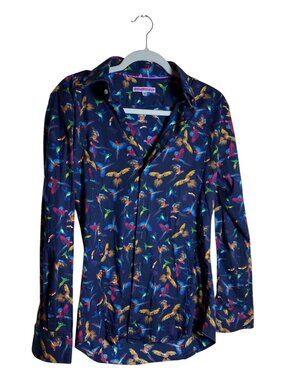 Coton Doux Mens Tropical Parrot Toucan Print Button Up Shirt Navy 15.5 39 M